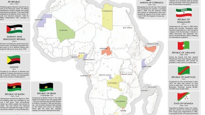 África está llena de estados declarados independientes pero no reconocidos. Este mapa los recopila